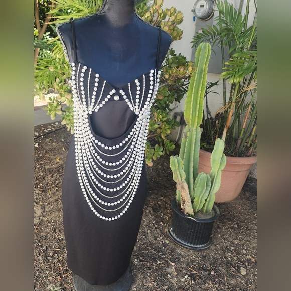 Fashion Nova Dresses & Skirts - Gorgeous Pearl & Rhinestone Embellished Midi Dress - Black!!
